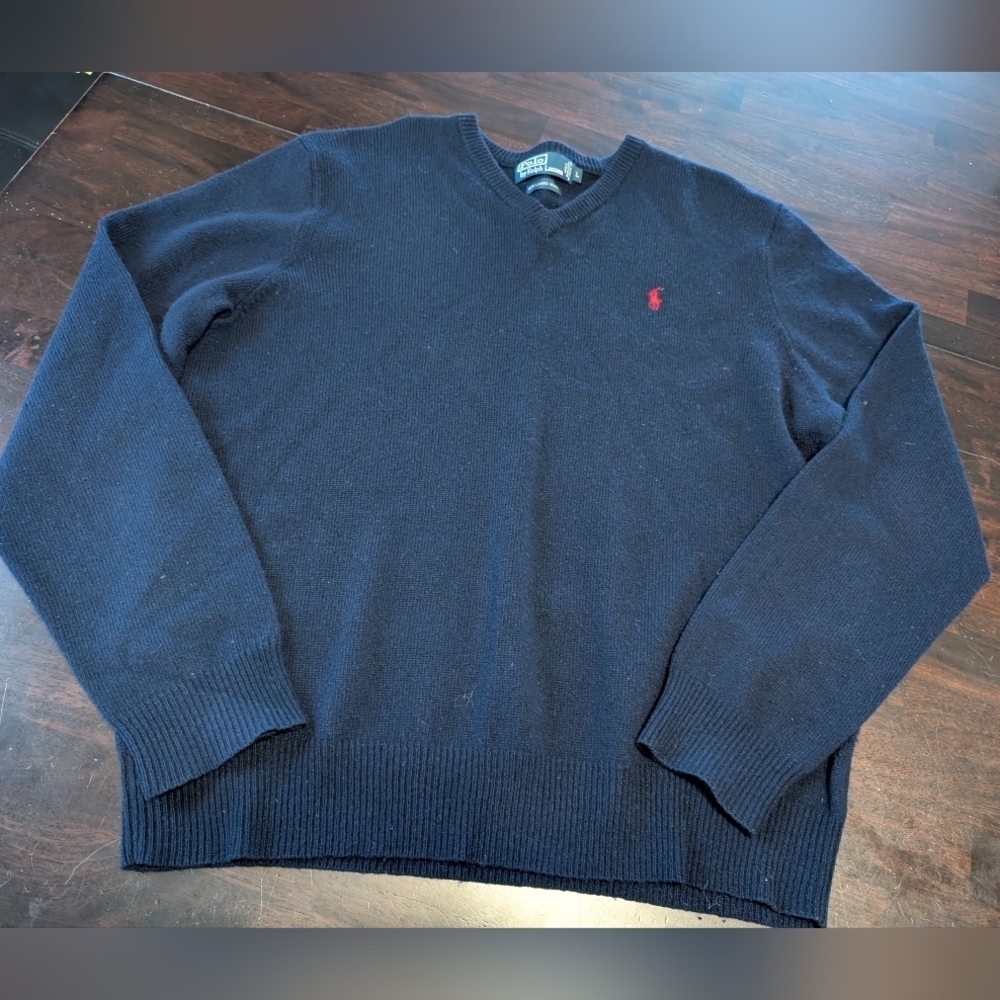 Polo Ralph Lauren 100% Lambswool Classic V-Neck Sweater, Men's Large, Navy